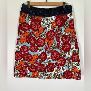 NWT Vintage Y2K NOTICE 60s pop floral art a-line skirt sz 6 denim waist colorful